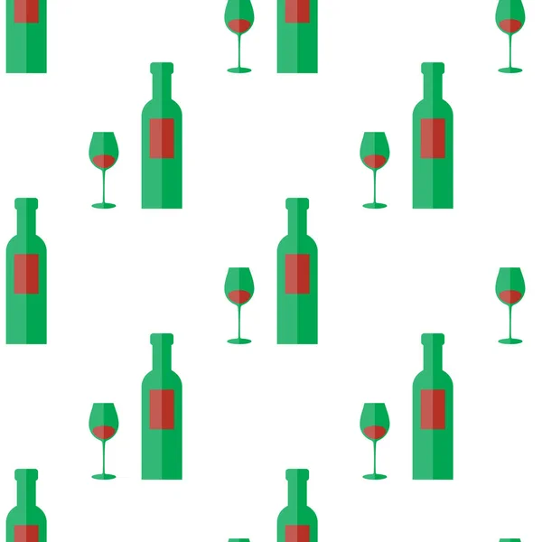 Şişe şarap ve cam Dikişsiz desen vektör örnek beyaz arka plan üzerinde. — Stok Vektör
