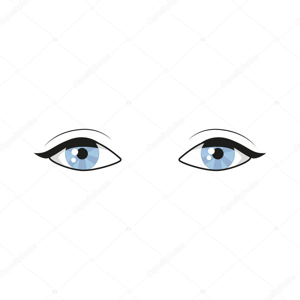 Blue Eyes on white background. Woman eyes. The eyes logo. Human eyes with lashes close up vector illustration