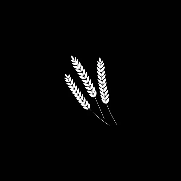 Vector illustratie van tarwe, rogge of gerst oren volnerf, wit silhouet symbool pictogram geïsoleerd op zwarte achtergrond. — Stockvector