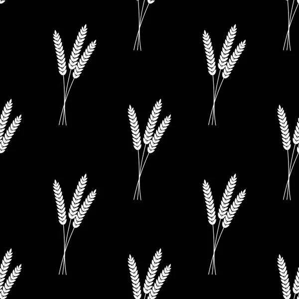 Sömlöst mönster. Vektor illustration. Jordbruk vete bakgrund vektor ikon Illustration design. Vit silhuett på svart bakgrund. — Stock vektor