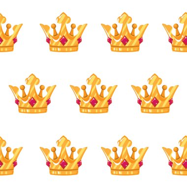 Vektör çizim. Dikişsiz desen kron. Taşlar ile altın kron. Sanat tasarım karikatür.