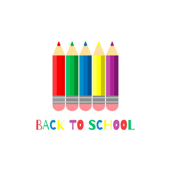 Vector illustration. Set of vector colored pencils with rubber on white background. Back to school banner. eps10 — Stock Vector