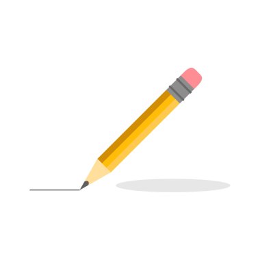 Vektör illüstrasyon. Düz tasarımda çizgili kalem simgesi. Gölge ile beyaz arka plan üzerinde Kalem. Kalem izi. eps10