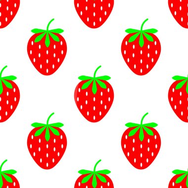 Olgun meyve çilek beyaz bir arka planda parlak desen. Vektör çizim. Sorunsuz çilek deseni