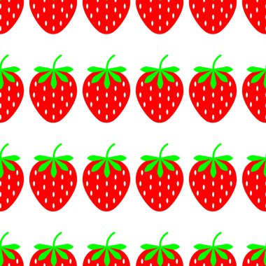 Olgun meyve çilek beyaz bir arka planda parlak desen. Vektör çizim. Sorunsuz çilek deseni