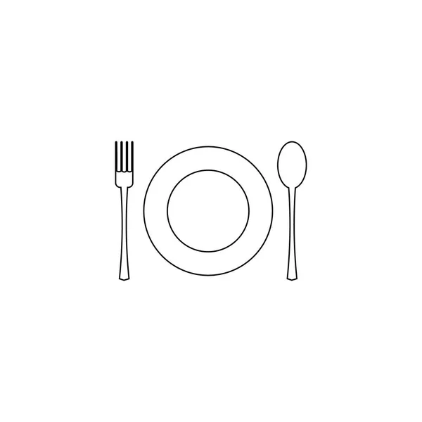 Vector illustratie. vork, lepel en plaat lijn icoon op witte achtergrond. Restaurant menu icoon. — Stockvector