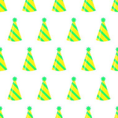 Beyaz arka plan üzerinde parti şapka seamless modeli. Doğum günü şapkası ayarlayın. Vektör eğlenceli dekorasyon.