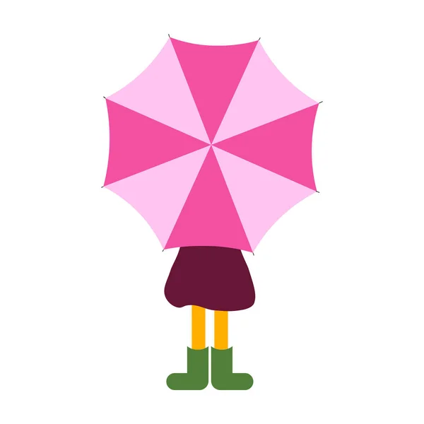 Girl under Umbrella with purple raincoat and green rubber boots.Vector illustration. — Stock Vector