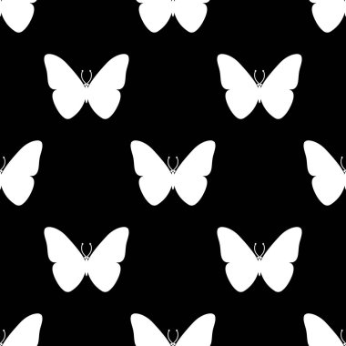 Bir kelebeğin silueti. Vektör illüstrasyon siyah. Dikişsiz desen
