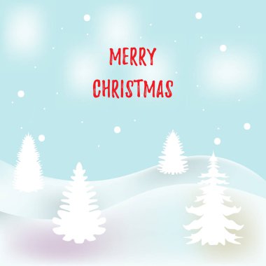 Vektör illüstrasyon. Noel arka planı, poster dekoru, noel ağaçlarıyla dolu kart. Köknar ağaçları ve kar taneleri ile Kış manzara arka plan. eps10