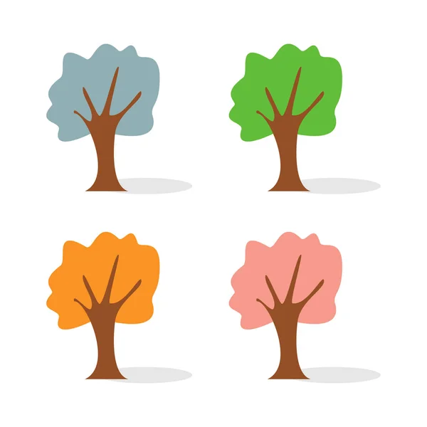 Illustration vectorielle.Ensemble d'arbres plats de différentes couleurs isolés sur fond blanc. quatre saisons . — Image vectorielle