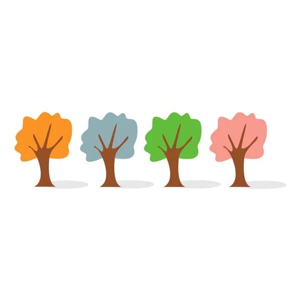 Vector illustratie. Set van verschillende gekleurde platte design bomen geïsoleerd op witte achtergrond. vier seizoenen. — Stockvector