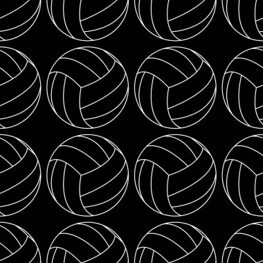 Voleybol vektör illüstrasyon siyah arka planda beyaz ile Dikişsiz desen