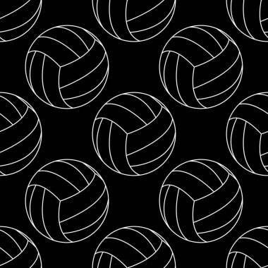 Voleybol vektör illüstrasyon siyah arka planda beyaz ile Dikişsiz desen