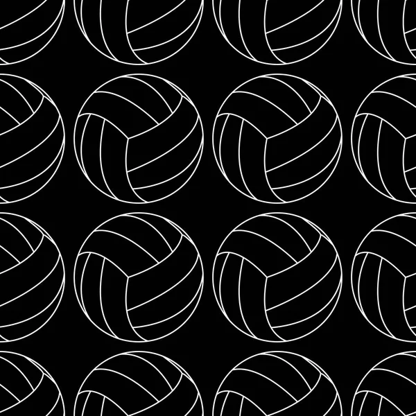 Patrón sin costuras con ilustración de vectores de voleibol blanco sobre fondo negro — Archivo Imágenes Vectoriales