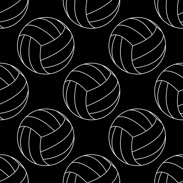 Naadloos patroon met volleybal vector illustratie wit op zwarte achtergrond — Stockvector