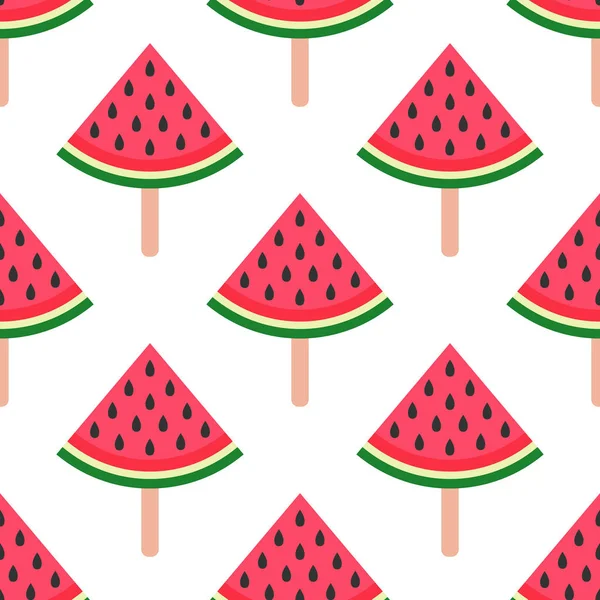 Nahtloser Hintergrund mit Wassermelone. Wassermelone auf einem Stock. Vektorillustration. Ein einfaches Muster. Sommerzeit — Stockvektor