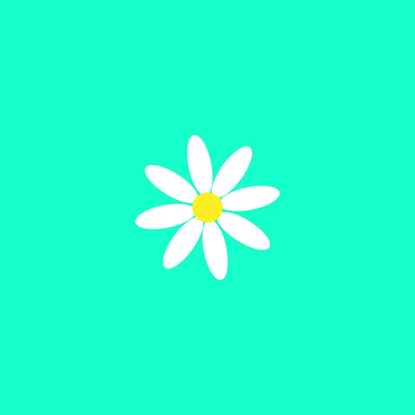 Manzanilla de margarita blanca. Linda planta de flores. Tarjeta de amor. Icono de manzanilla Concepto de crecimiento. Diseño plano. Fondo verde. Aislado. Ilustración vectorial — Vector de stock