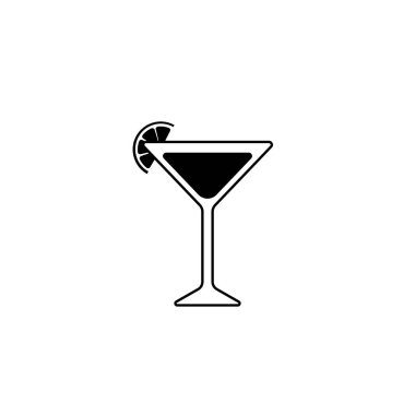Kireç veya limon dilimi ile bir Martini cam Siyah Siluet. kokteyl simgesi