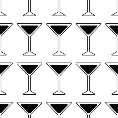 Martini bardağının siyah silueti. kokteyl simgesi. Dikişsiz desen
