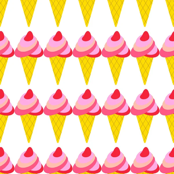 冰淇淋圆锥奶油矢量无缝图案 — 图库矢量图片