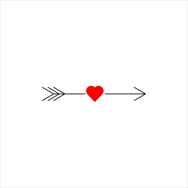Nyíl piros szív közepén, design elem a Valentin-nap és esküvő, vektor illusztráció — Stock Vector