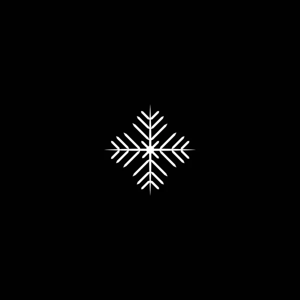 Schneeflockensymbol. Weihnachten und Winter Thema. einfache flache weiße Abbildung auf schwarzem Hintergrund. — Stockvektor