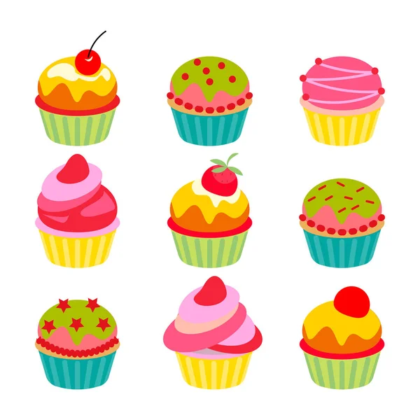 Vektor-Set von niedlichen Cartoon-Cupcakes oder Muffins. — Stockvektor