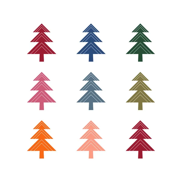 Σετ από πολύχρωμα χριστουγεννιάτικα δέντρα, μοντέρνα επίπεδη σχεδίαση. Μπορεί να χρησιμοποιηθεί για έντυπα φυλλάδια, αφίσες, επαγγελματικές κάρτες ή για Web. — Διανυσματικό Αρχείο