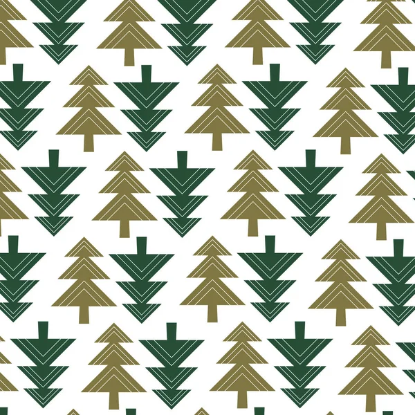 Patrón sin costuras vector de invierno con árbol de Navidad geométrico en diferentes verde sobre fondo blanco . — Vector de stock