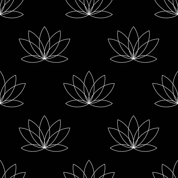 Water lelie bloem icoon. Lotus lijn symbool eenvoudige illustratie van waterlelie bloem vector pictogram voor web. silhouet wit op zwart. naadloze Lotus patroon — Stockvector