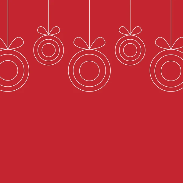 Borda decorativa feita de brinquedos de bola de Natal linha branca com ornamento pendurado no fundo vermelho. Espaço de cópia —  Vetores de Stock