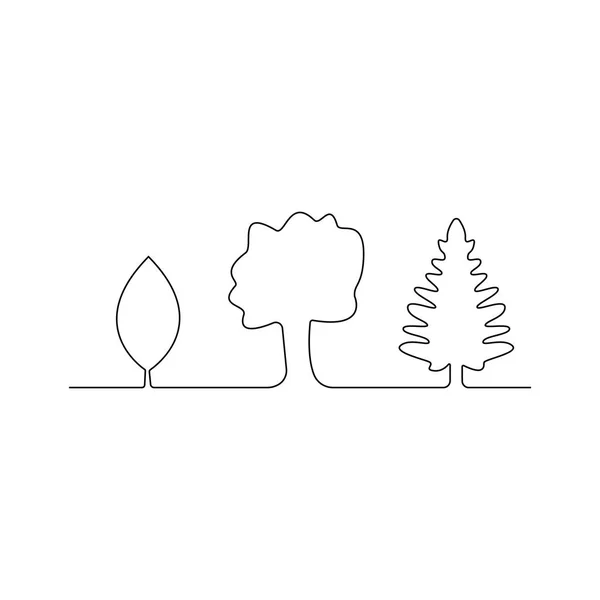 Dessin en ligne continue des arbres sur fond blanc. Illustration vectorielle. Icône paysage. Paysage forestier. chêne bouleau et épicéa. poumons de la planète. signe de forêt, symbole — Image vectorielle