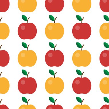 Meyve elma dikişsiz desen. Sevimli vektör deseni. Beyaz arka planda yalıtılmış