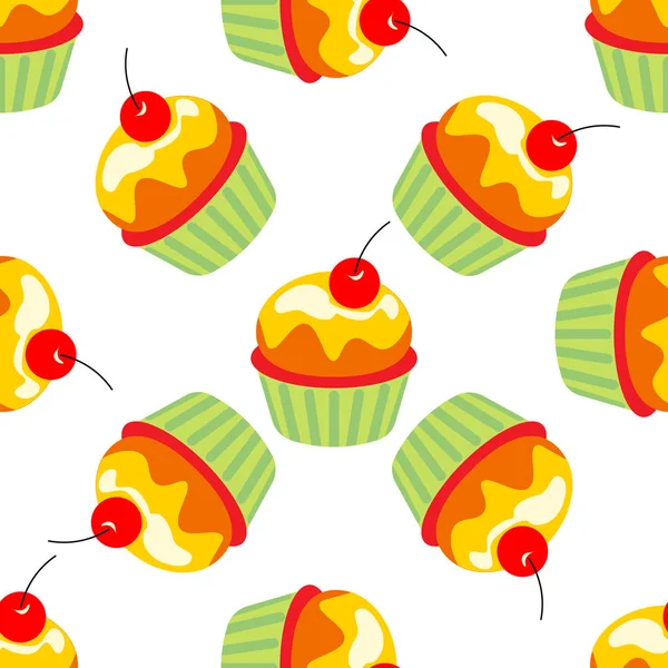 Leckere Cupcakes nahtlose Muffins mit Kirsche — Stockvektor