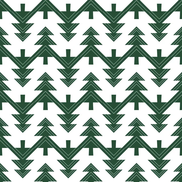 Padrão sem emenda de vetor de inverno com árvore de Natal geométrica em verde no fundo branco . —  Vetores de Stock