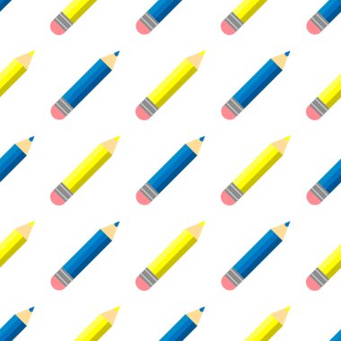 kalemler sarı ve mavi ile sorunsuz desen. Okul geçmişine geri dön.