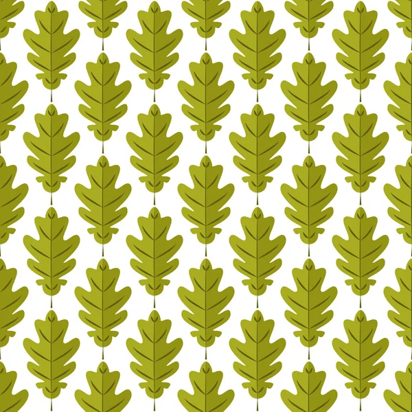 Modèle sans couture. Feuilles vert clair de chêne sur fond blanc. Il peut être utilisé pour l'impression sur tissu, papier peint et emballage — Image vectorielle