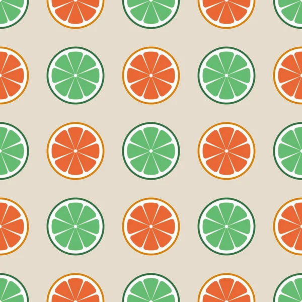Modèle d'agrumes vectoriels sans couture. Fond de fruits. Été fond lumineux avec citron vert et orange ou pamplemousse — Image vectorielle