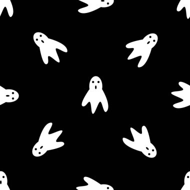 Hayaletleri betimleyen Cadılar Bayramı temalı bir arka plan. Sorunsuz bir şekilde tekrarlanabilir. Vektör çizimi