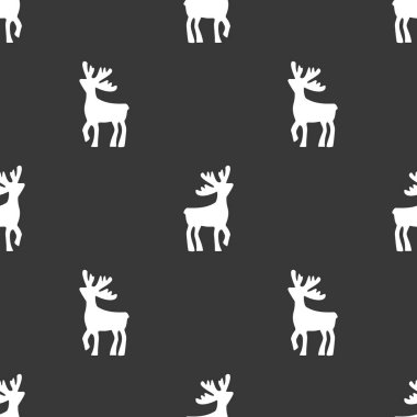 Gri arka planda geyiklerin dikişsiz noel deseni. Vektör Arka Plan. Geyik beyaz Siluetler.