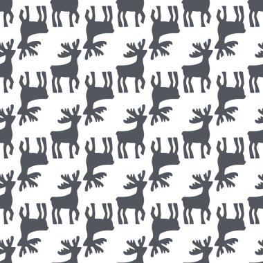 Geyiklerin kusursuz noel deseni. Vektör Arka Plan. beyaz gri Geyik Siluetleri.