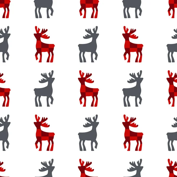 五颜六色的鹿的无缝圣诞图案。矢量背景。鹿灰色和塔坦剪影在白色. — 图库矢量图片