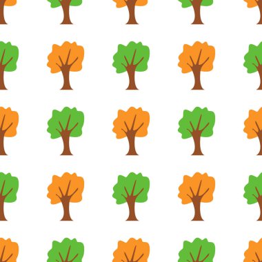 Ağaçlar vektör deseni. tekstil sonbahar arka plan için dikişsiz yeşil ve sarı meşe ağacı deseni