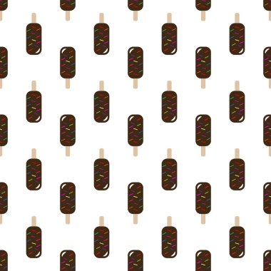 Vektör dondurma dikişsiz desen. Çikolatalı dondurma. Bir sopa üzerinde popsicle