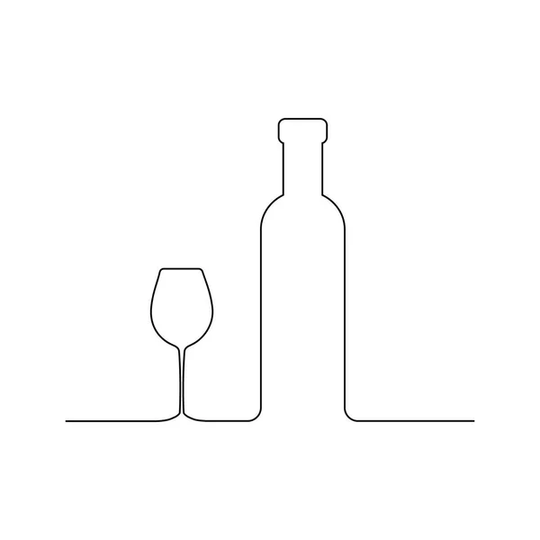 Şarap ve cam kontur. Siyah anahat vektörü. continious anahat kontur — Stok Vektör