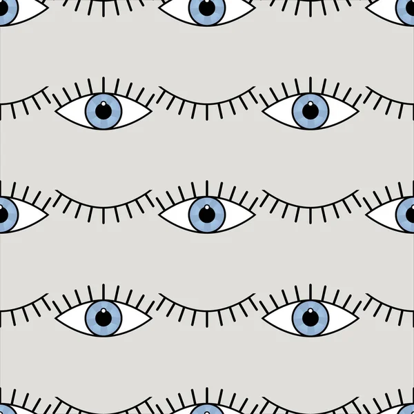 Abstrakt sömlös ögon mönster för flickor, pojkar. Kreativt vektormönster med psykedeliska ögon. Roliga ögon mönster för textil och tyg. Mode sport stil. Bakgrund för barn öppna och slutna ögon — Stock vektor
