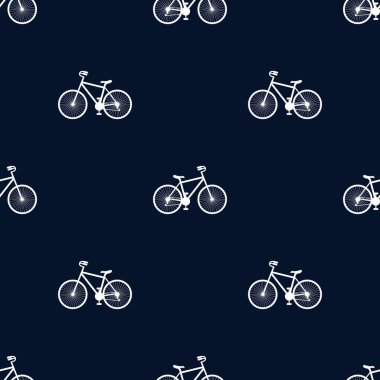 Vektör çizimi. Mavi arka planda beyaz motorlu kusursuz desen.