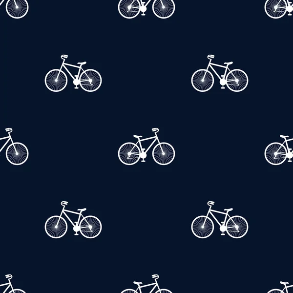 Ilustración vectorial. Patrón sin costuras con bicicletas blancas sobre fondo azul . — Vector de stock