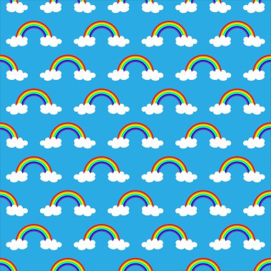 Düz tasarım, karikatür gökkuşağı Dikişsiz desen arka plan.